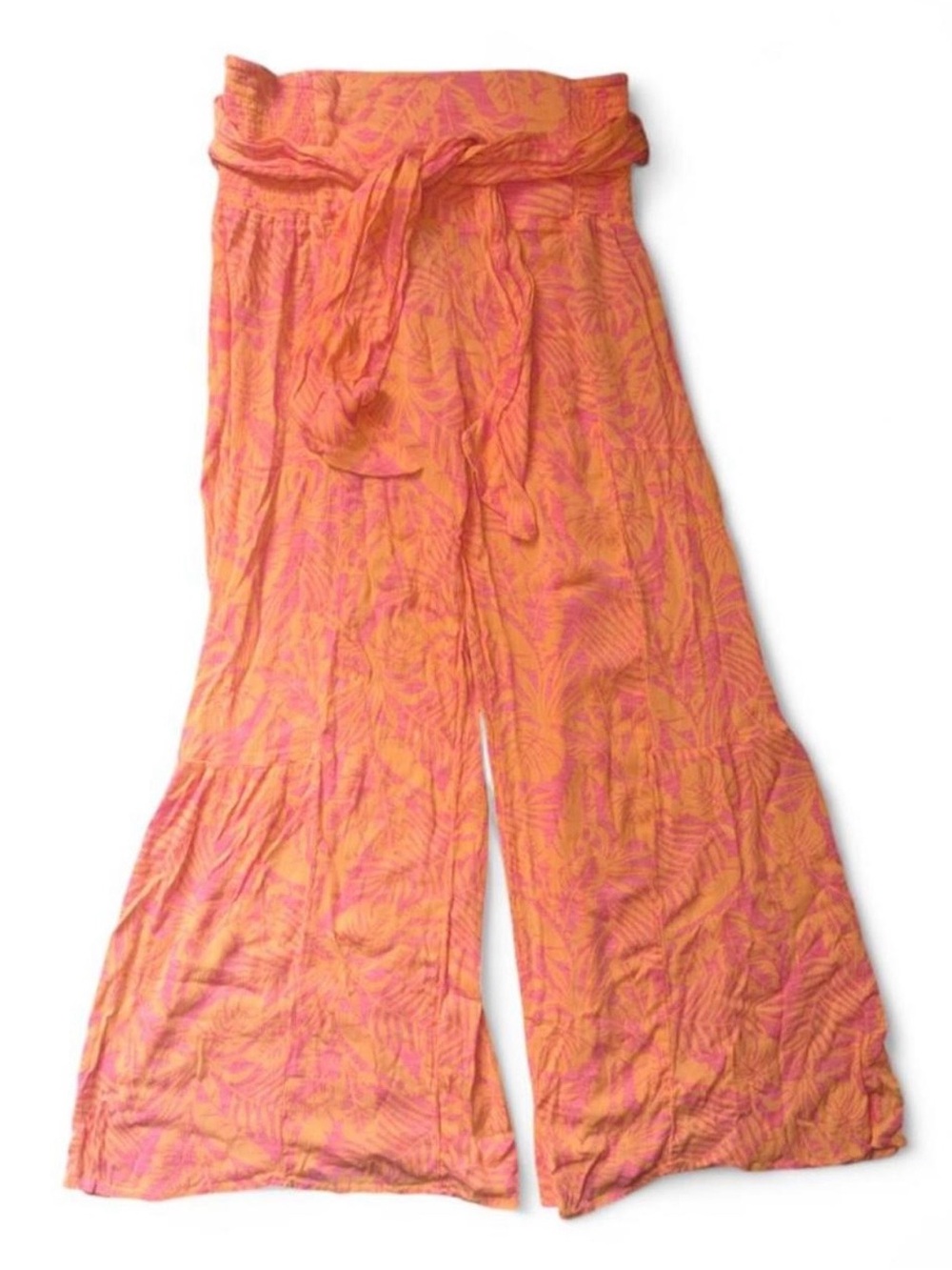 Sincerely Jules Wide-Leg Tie-Waist Pants in Orange and Pink Leaf Print